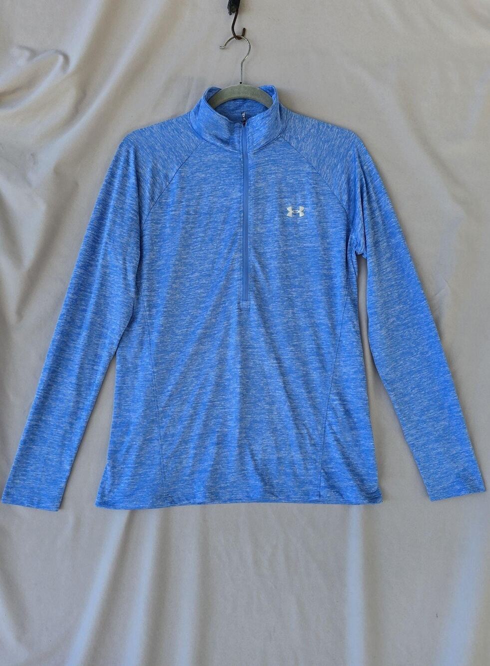 Under Armour Shirt Womens Large Blue Loose 1/4 Zip Mock Neck Long Sleeve Workout